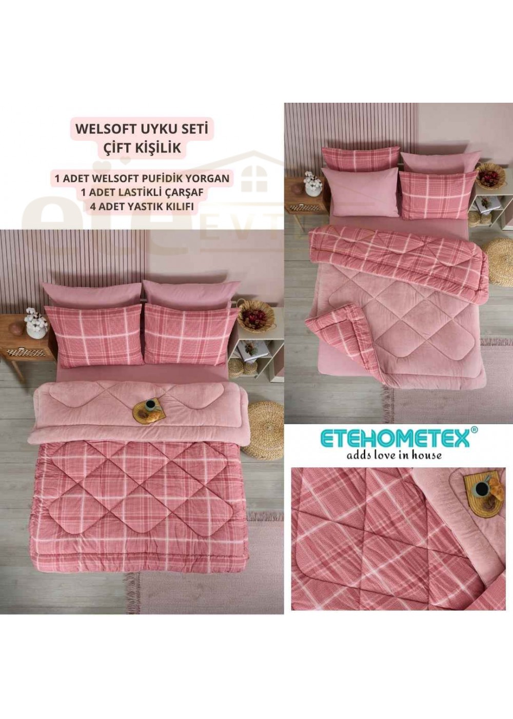 ETE HOMETEX ÇİFT KİŞİLİK WELSOFT UYKU SETİ SAFİR PUDRA 8696474231987
